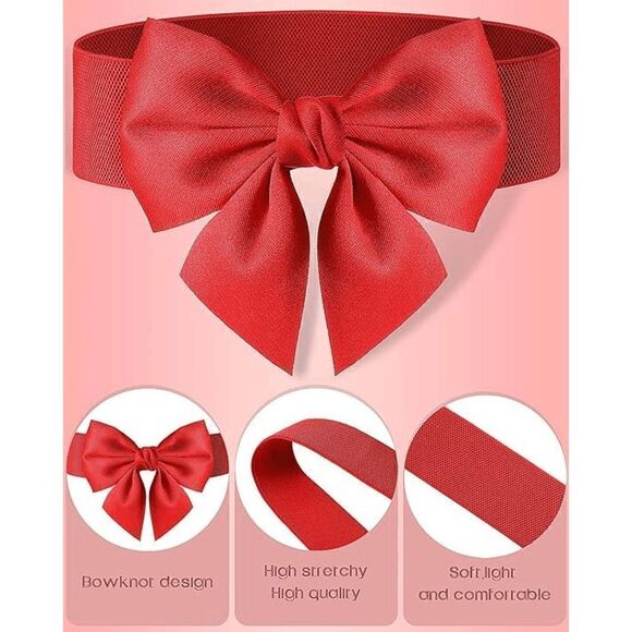🎀 Red Bow Decor Elastic Stretchy Wide Corset Belt SIZE L-XL NEW - Picture 2 of 16